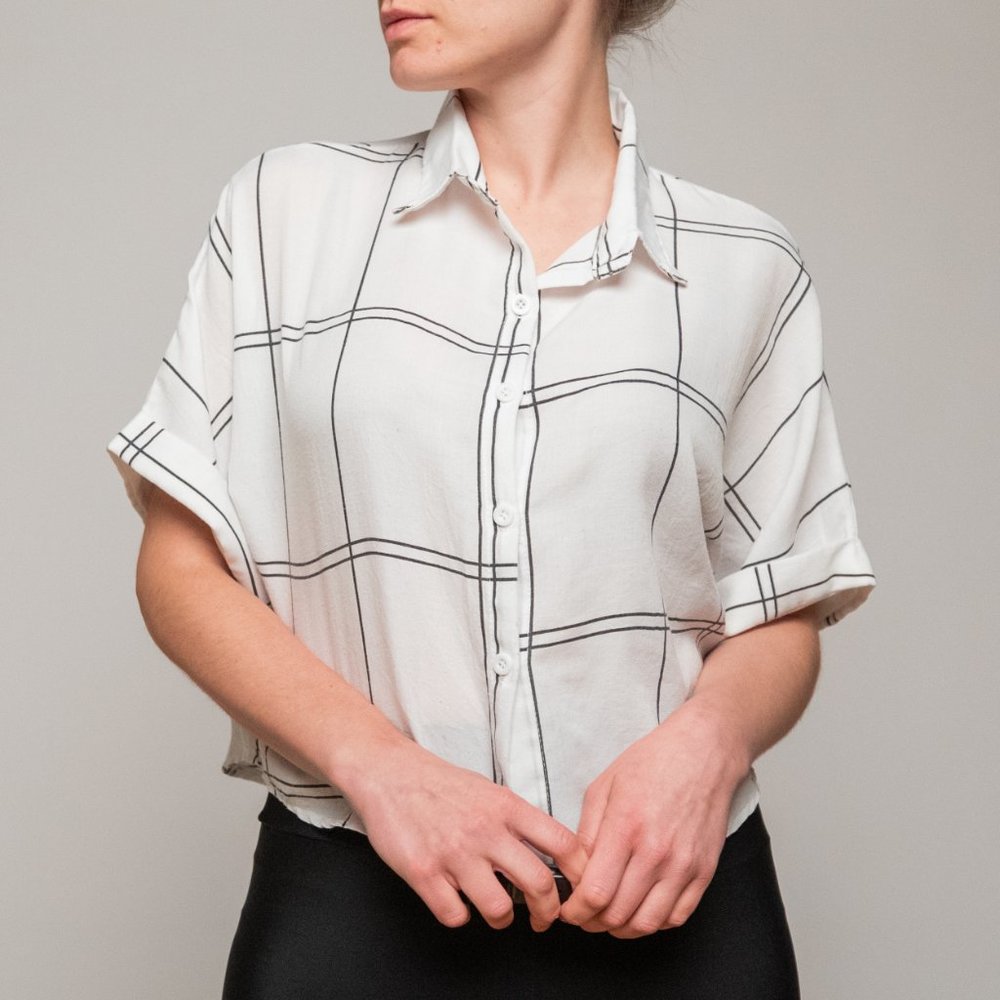 black and white plaid striped crop top